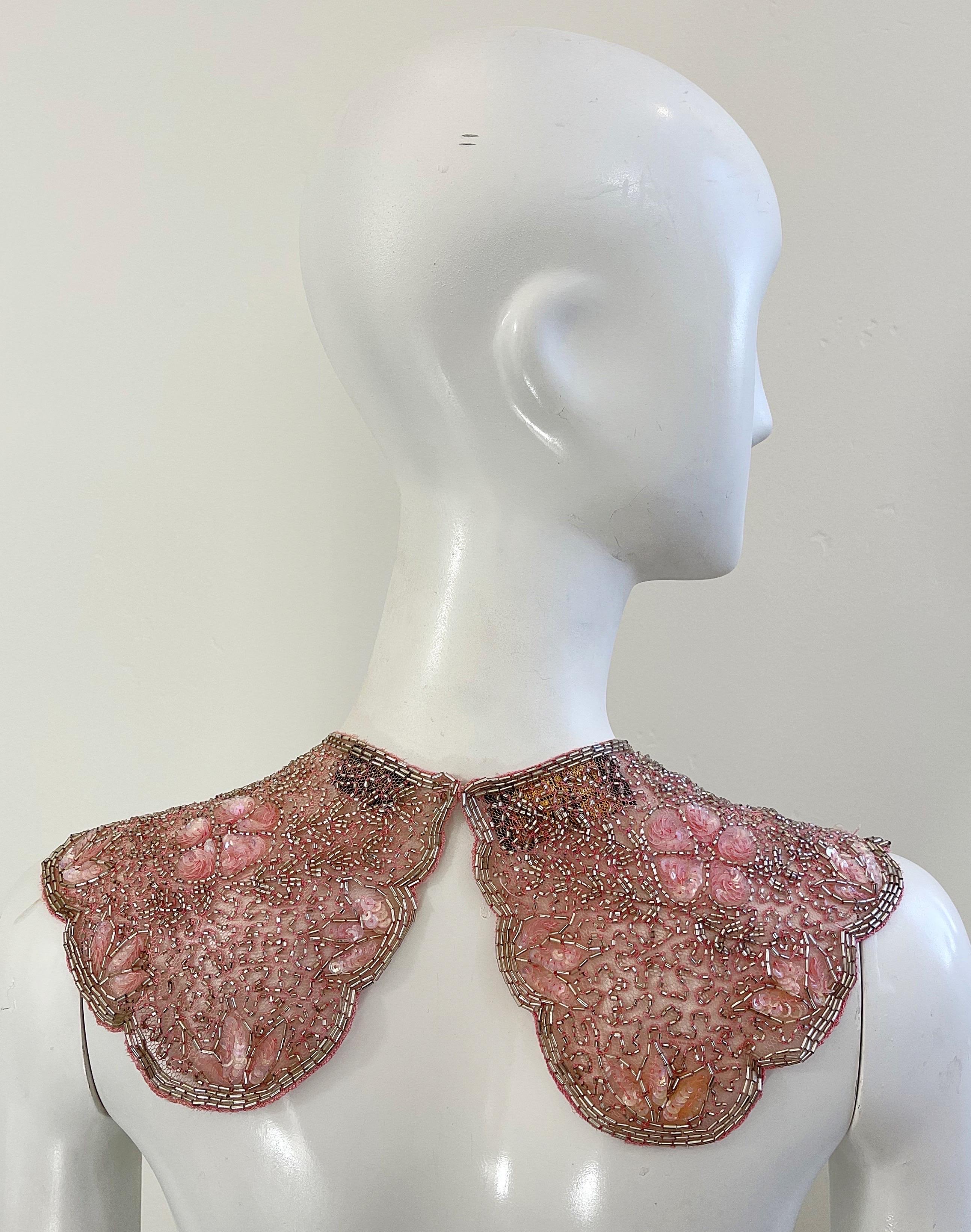Brown Vintage Mary McFadden Pink Beaded Sequin Mesh Nylon Necklace Collar  For Sale