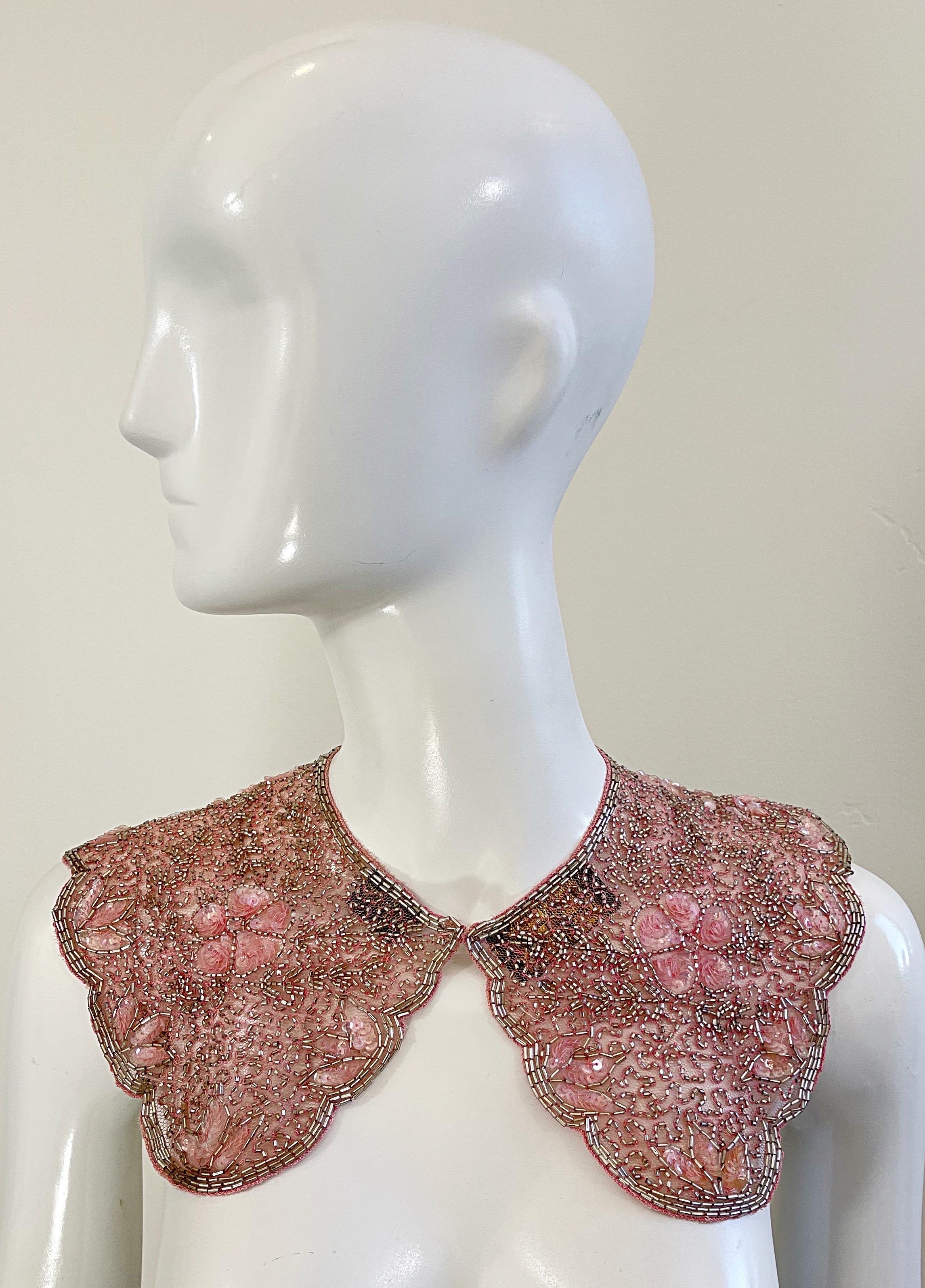 Vintage Mary McFadden Pink Beaded Sequin Mesh Nylon Necklace Collar  For Sale 1