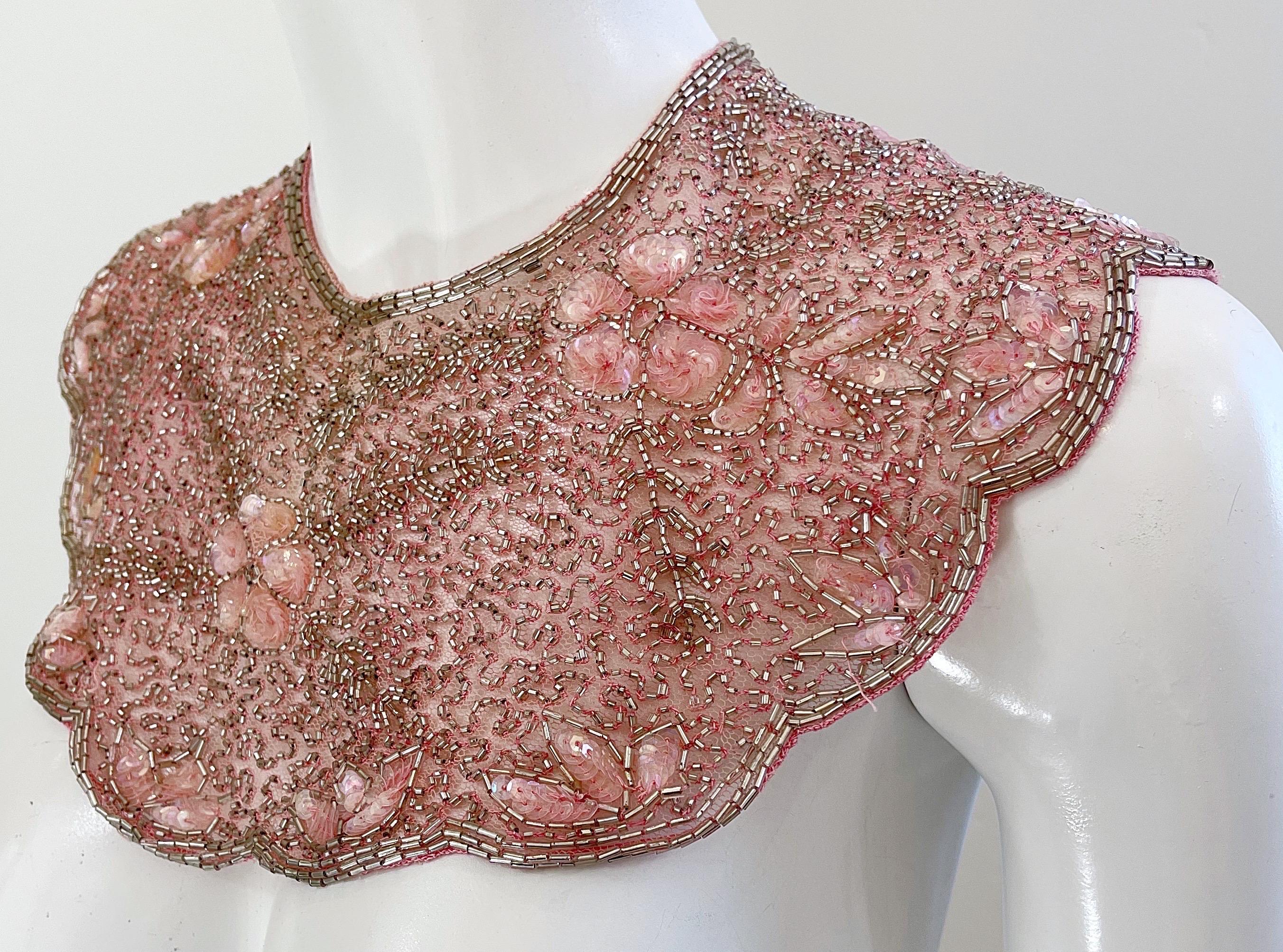 Vintage Mary McFadden Pink Beaded Sequin Mesh Nylon Necklace Collar  For Sale 2