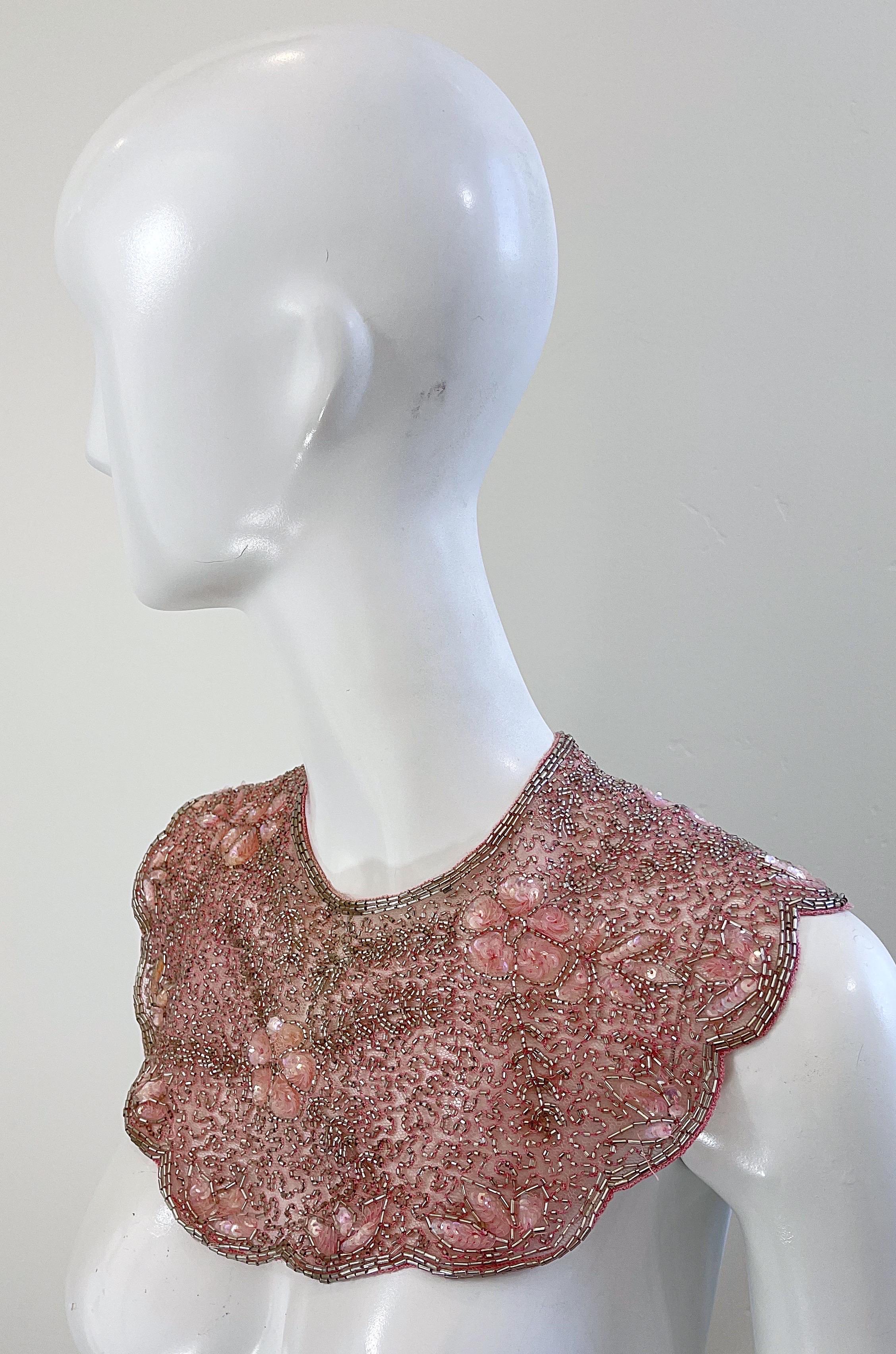 Vintage Mary McFadden Pink Beaded Sequin Mesh Nylon Necklace Collar  For Sale 3