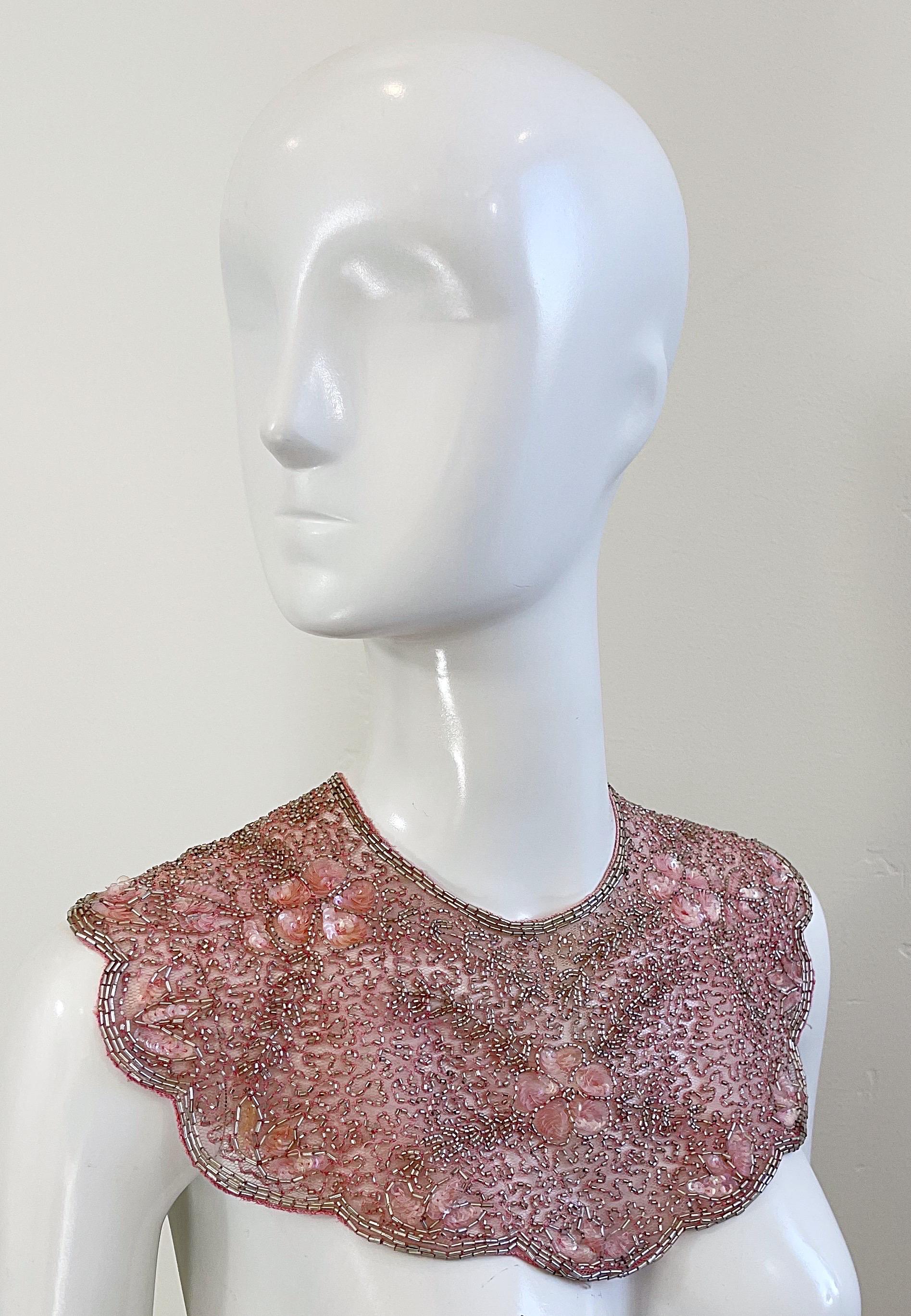 Vintage Mary McFadden Pink Beaded Sequin Mesh Nylon Necklace Collar  For Sale 4