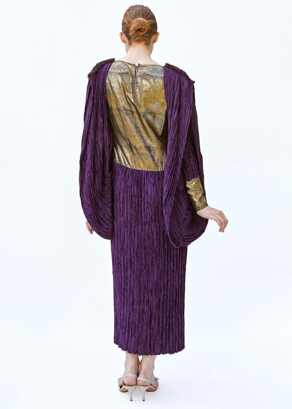 Women's Vintage Mary McFadden Purple & Gold Pleated Gown For Sale