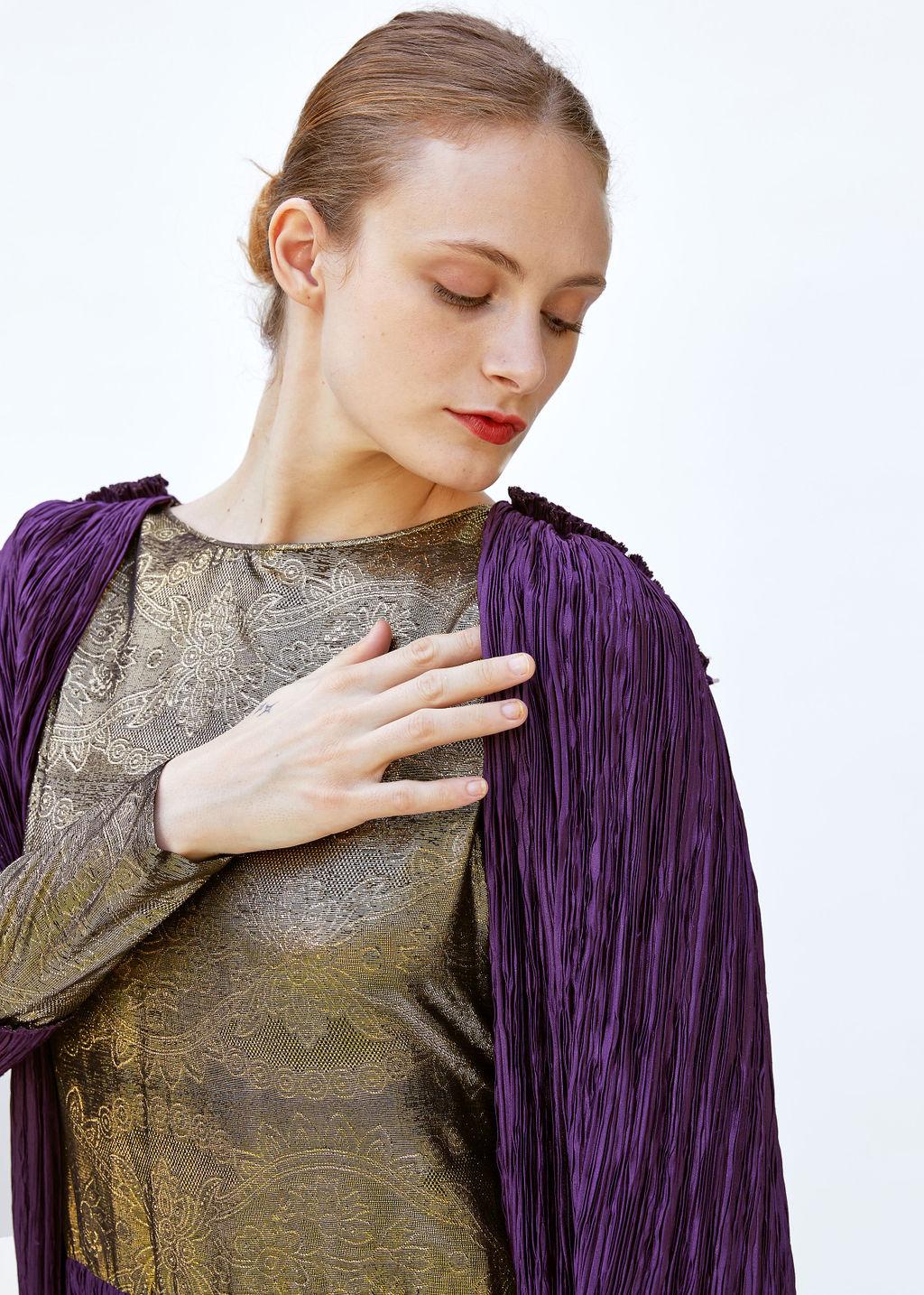 Vintage Mary McFadden Purple & Gold Pleated Gown For Sale 1