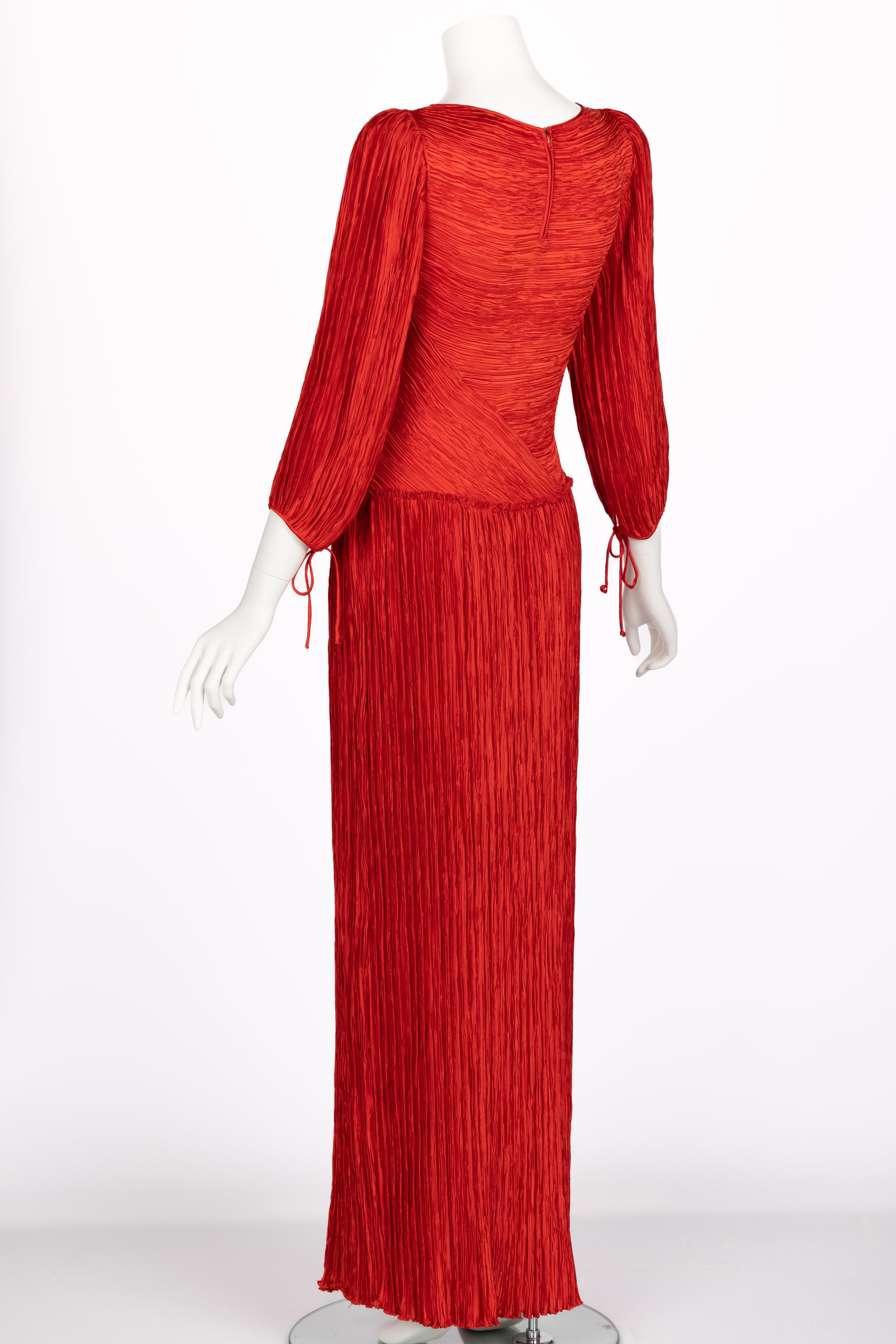 Women's Vintage Mary Mcfadden Red Fortuny Pleated Maxi Dress