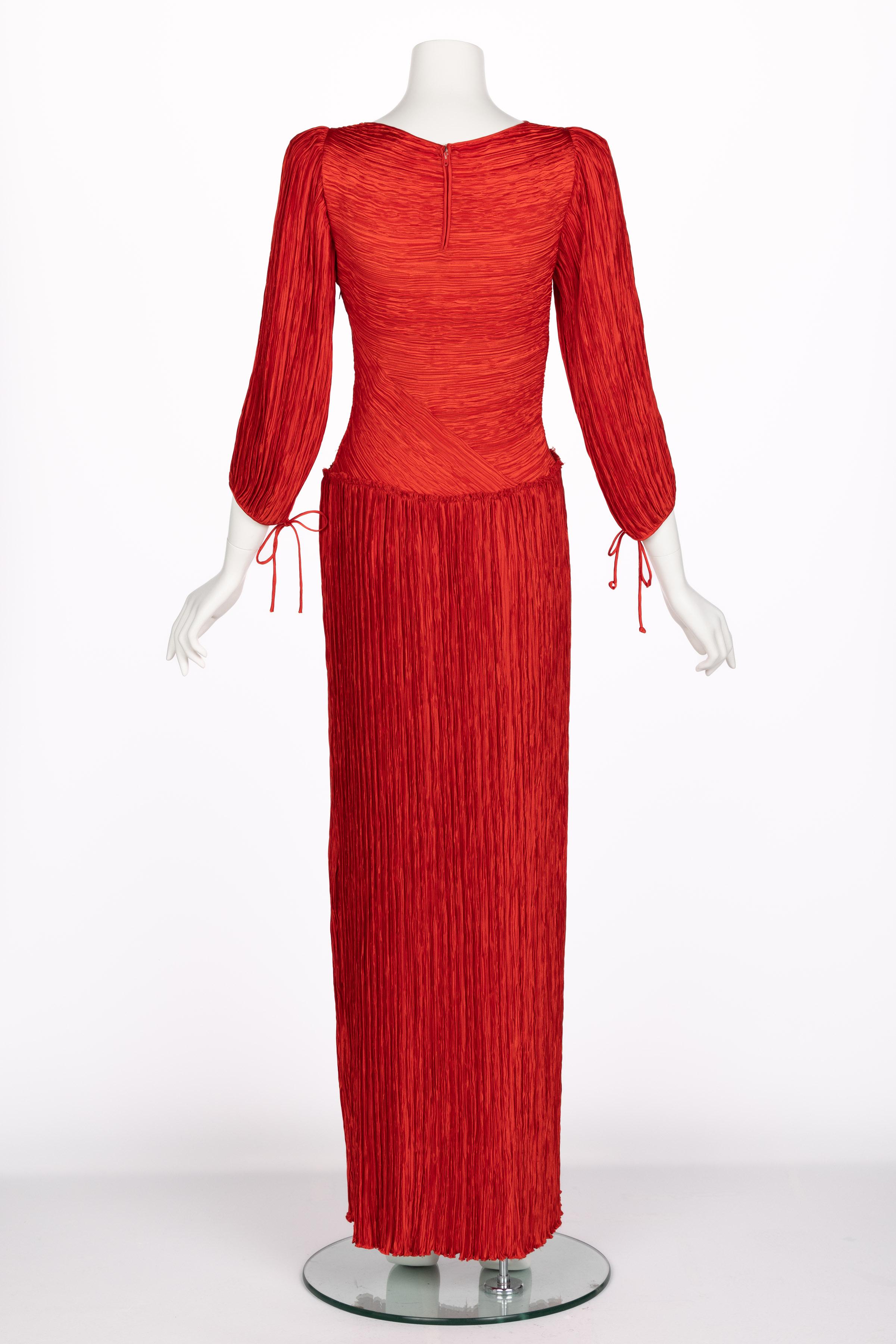 Vintage Mary Mcfadden Red Fortuny Pleated Maxi Dress 1
