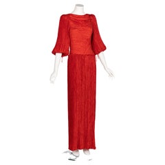 Retro Mary Mcfadden Red Fortuny Pleated Maxi Dress