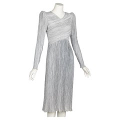 Vintage Mary Mcfadden Silver Gray Pleated Dress