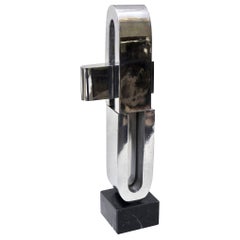 Vintage Abstract Modernist Sculpture By Mary Preminger Chrome and Black Marble