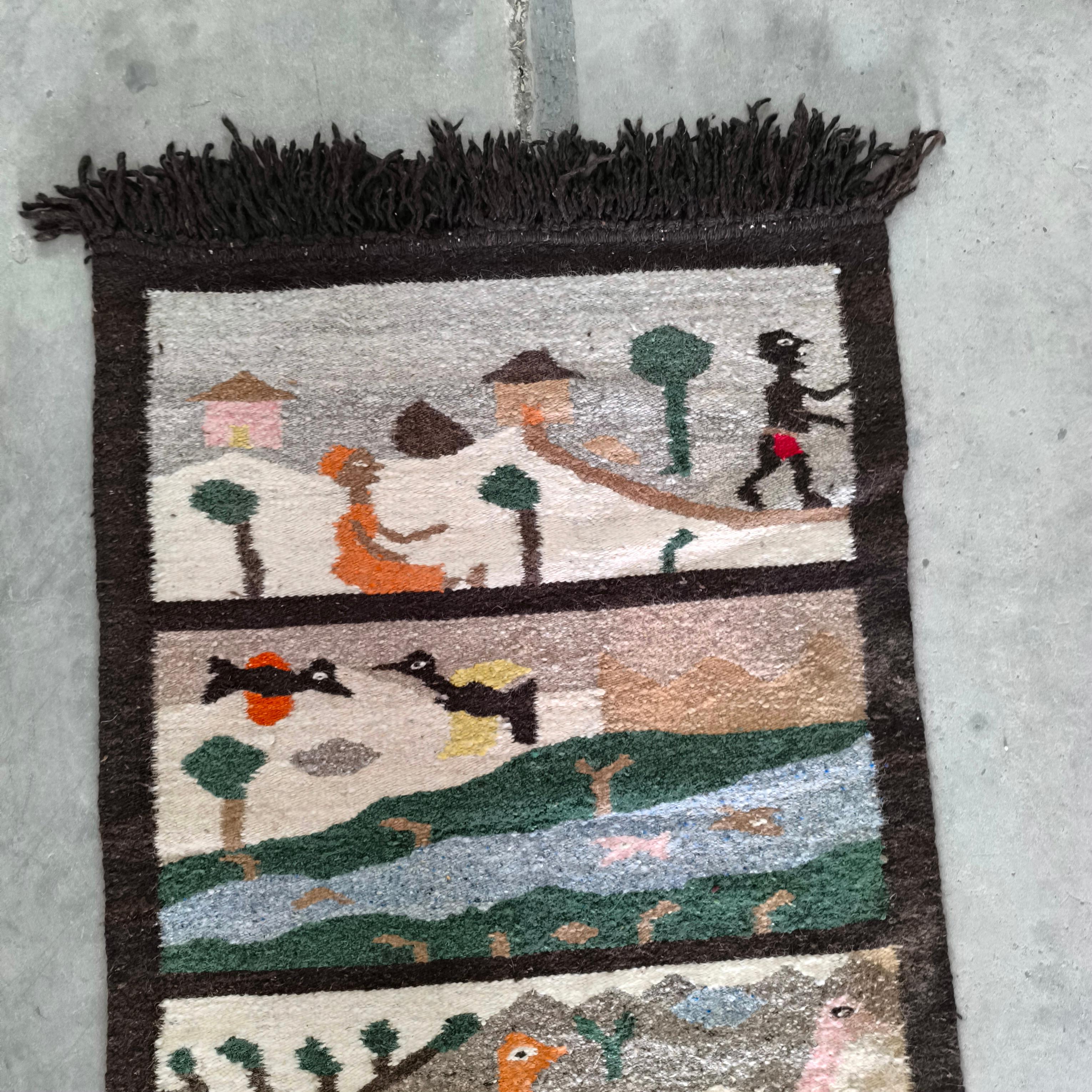 Vintage Masana Story Tapestry Hand Made Signed and Numbered Lebowa Südafrika im Zustand „Gut“ im Angebot in Bochum, NRW