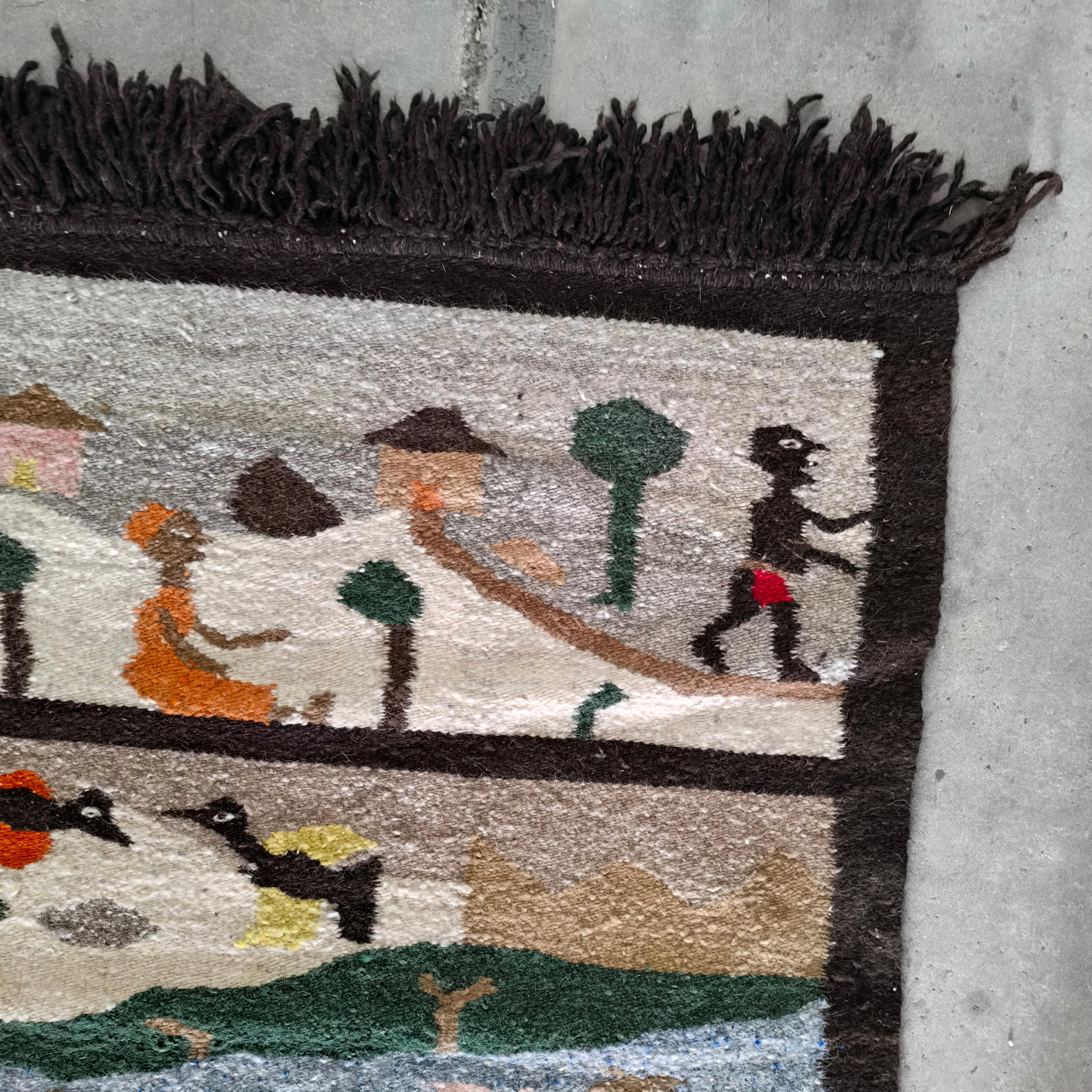 Vintage Masana Story Tapestry Hand Made Signed and Numbered Lebowa Südafrika (Wolle) im Angebot