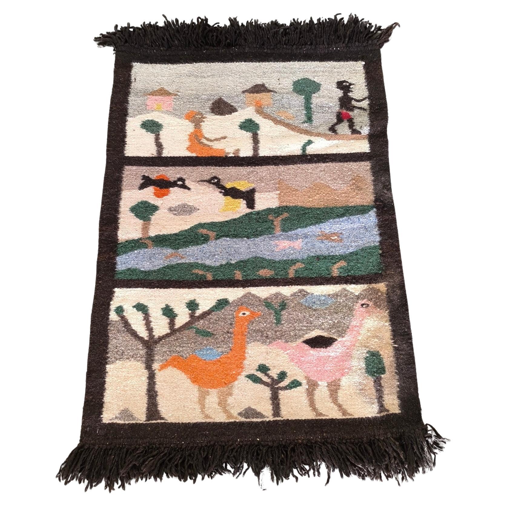 Vintage Masana Story Tapestry Hand Made Signed and Numbered Lebowa Südafrika im Angebot