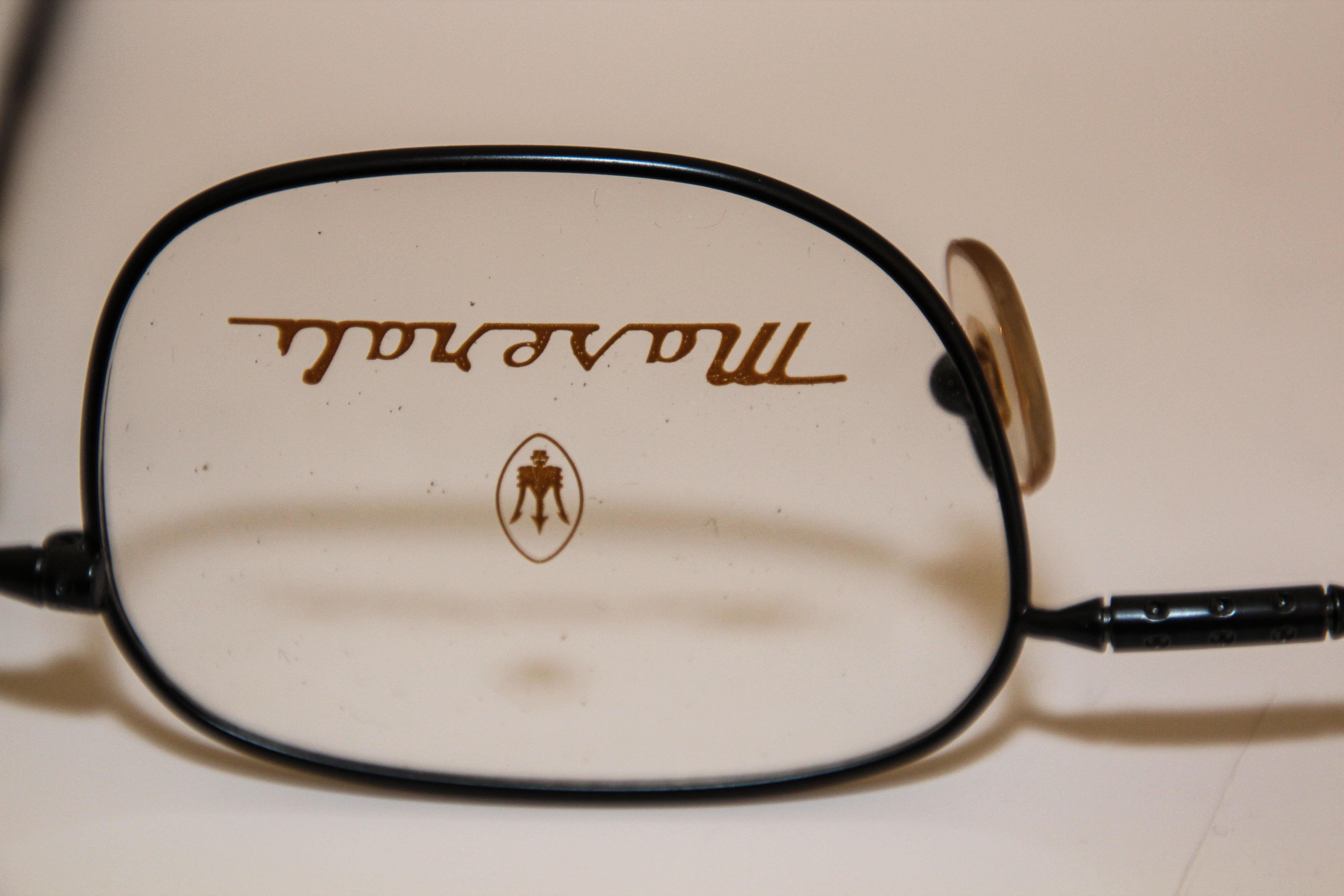 Hand-Crafted Vintage Maserati Eyeglasses Titanium Black For Sale