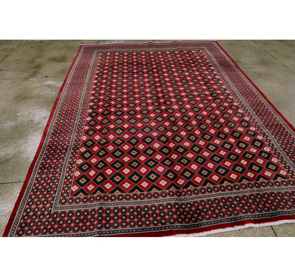 Modern Vintage Mashad Art Deco Style Black and Red Rug For Sale