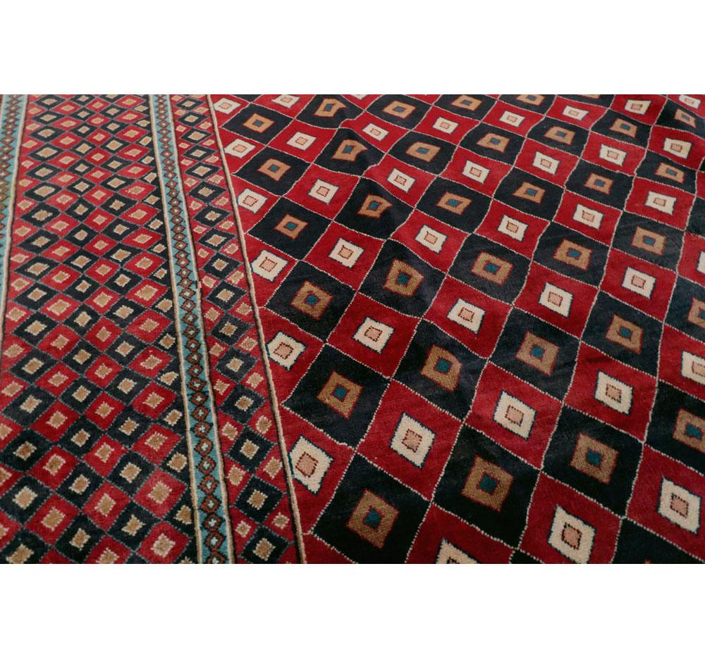 Persian Vintage Mashad Art Deco Style Black and Red Rug For Sale