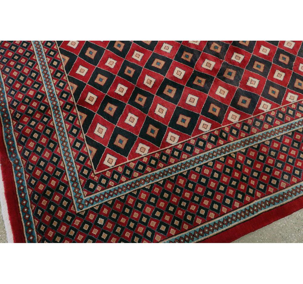 Hand-Knotted Vintage Mashad Art Deco Style Black and Red Rug For Sale