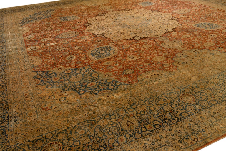Vintage Mashad Handmade Rust Square Persian Wool Rug with Medallion ...
