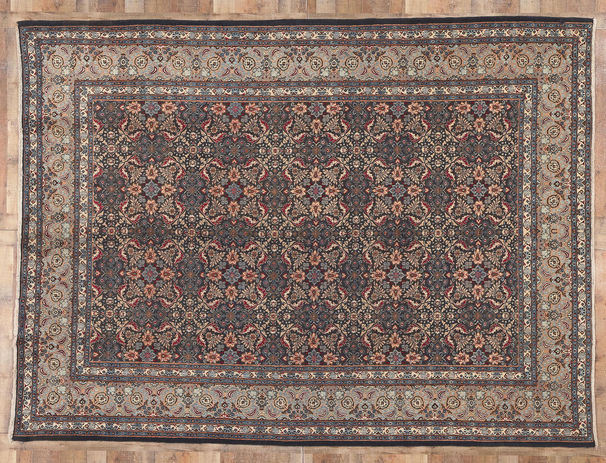 Alfombra persa vintage Mashhad de estilo barroco victoriano Lana en venta