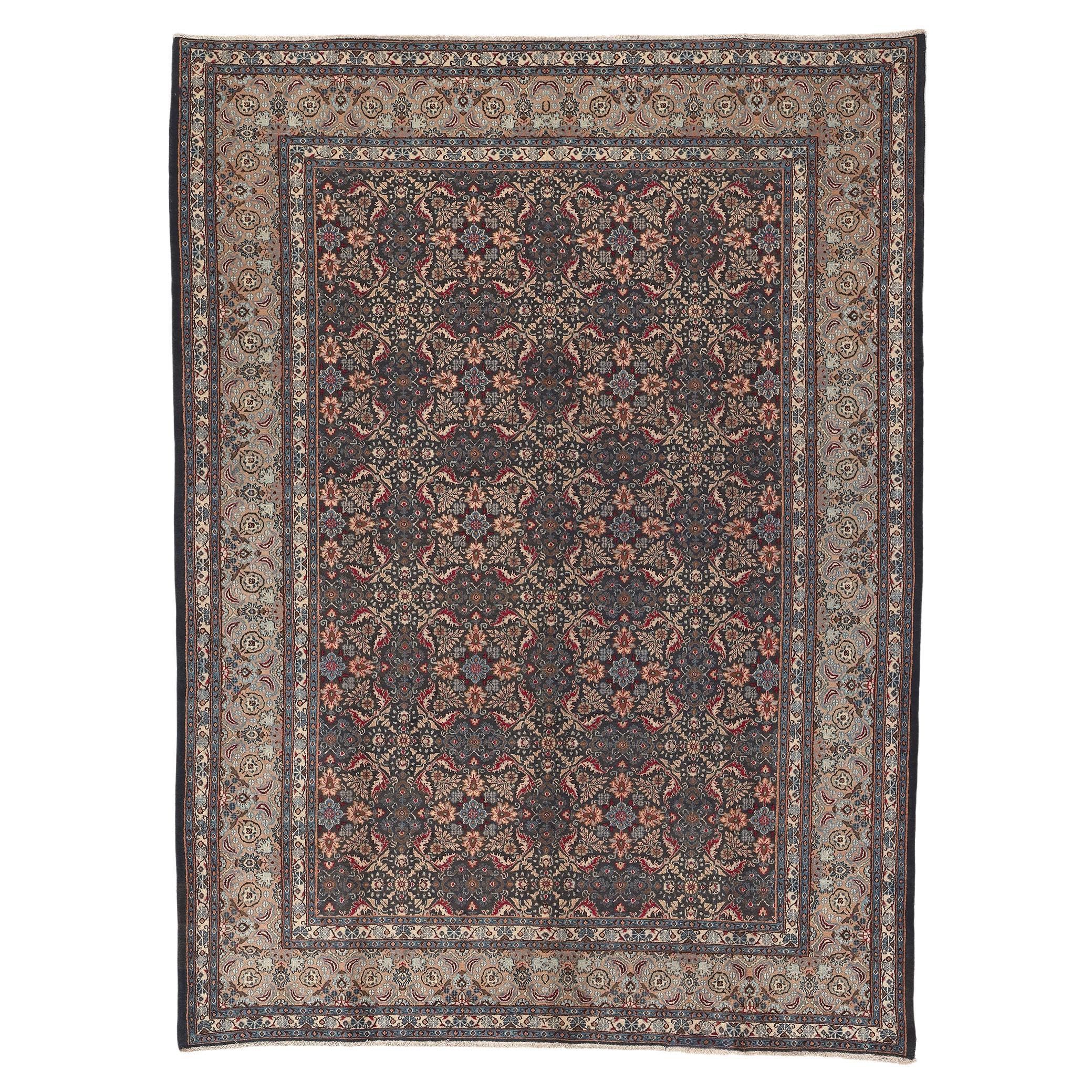 Tapis persan Mashhad vintage avec style baroque victorien