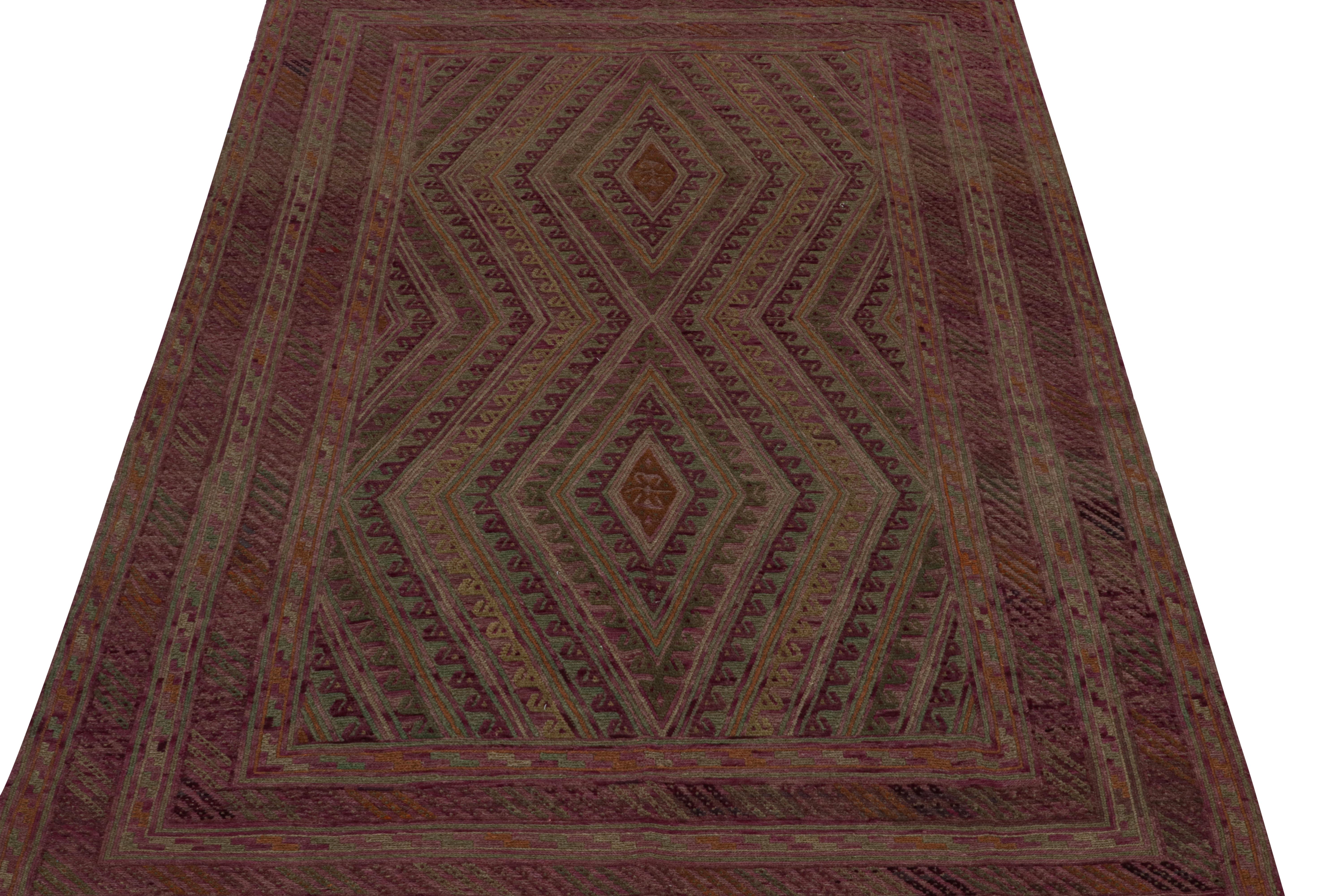 Hand-Knotted Rug & Kilim’s Mashwani Afghan Tribal Rug in Rust Tones with Geometric Patterns For Sale