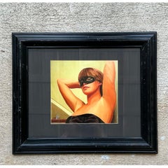Vintage Masked Lady Oil Print in Black Frame
