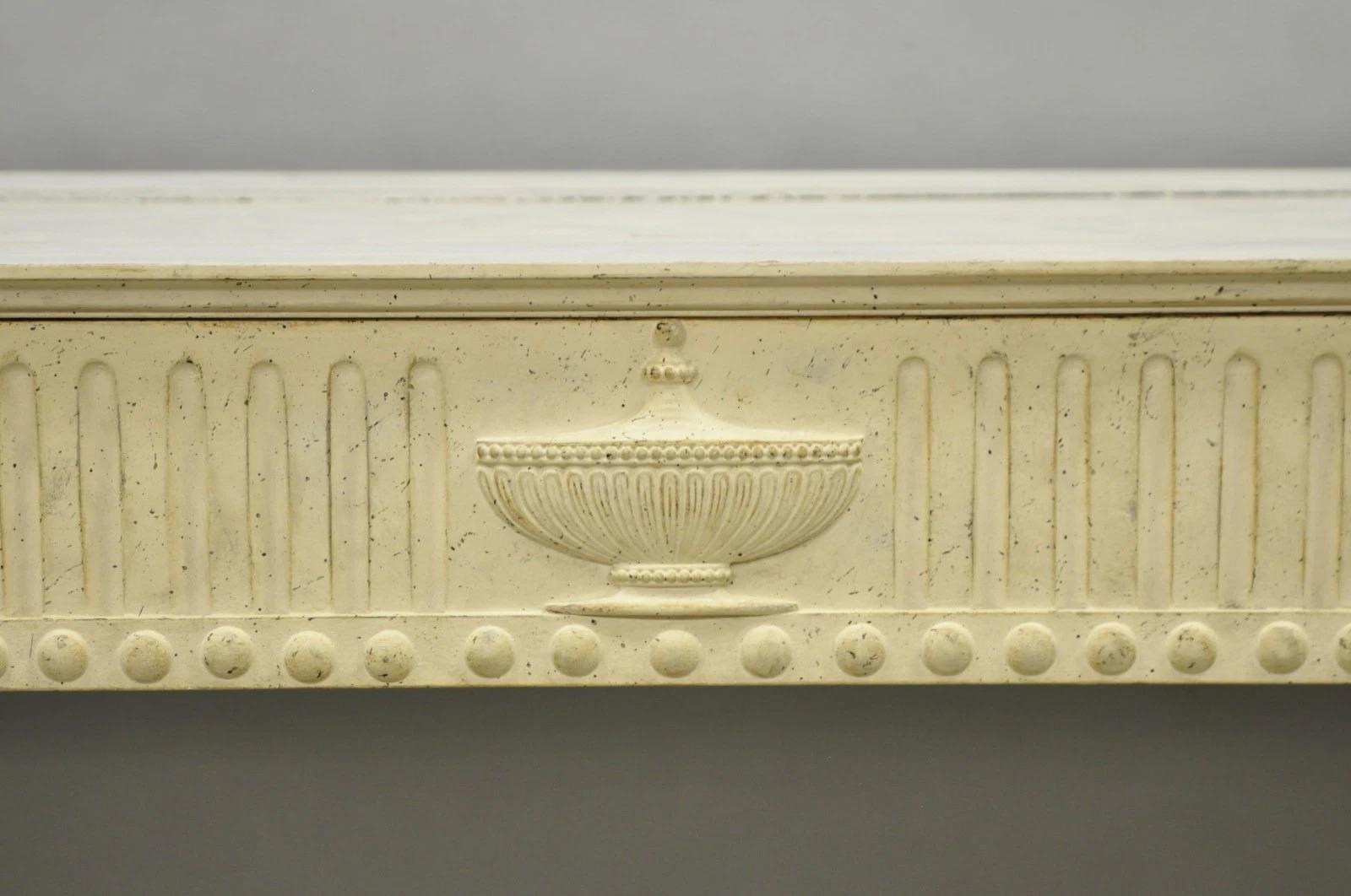 Veuillez nous envoyer un message avec votre code postal pour demander un devis plus raisonnable pour les frais d'expédition aux États-Unis.

Vintage Maslow Freen English Adams/French Louis XVI Style White 3 Drawer Sideboard Long Console Table (*NO