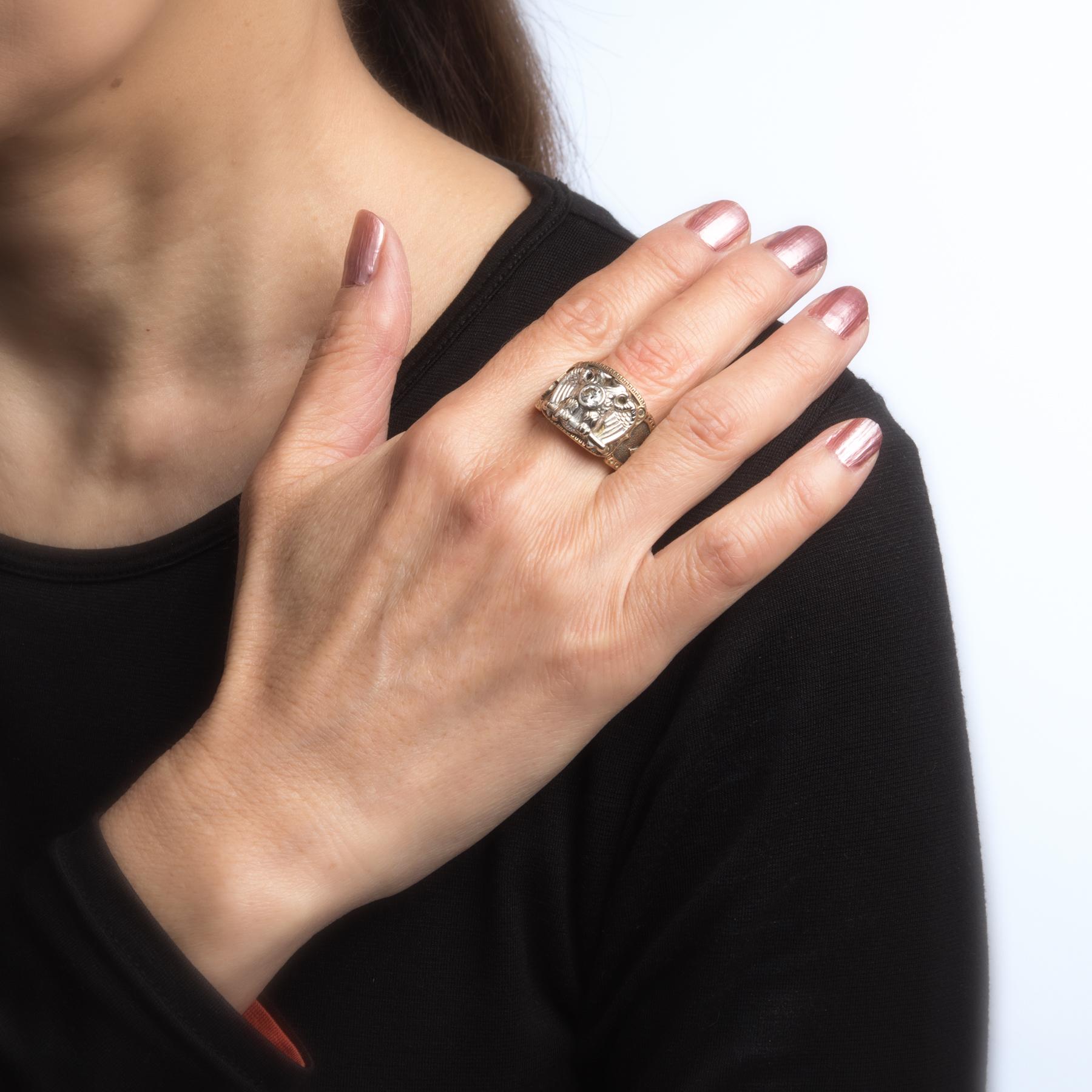 Round Cut Vintage Masonic 32nd Degree Ring Scottish Rite Diamond Fraternal Jewelry