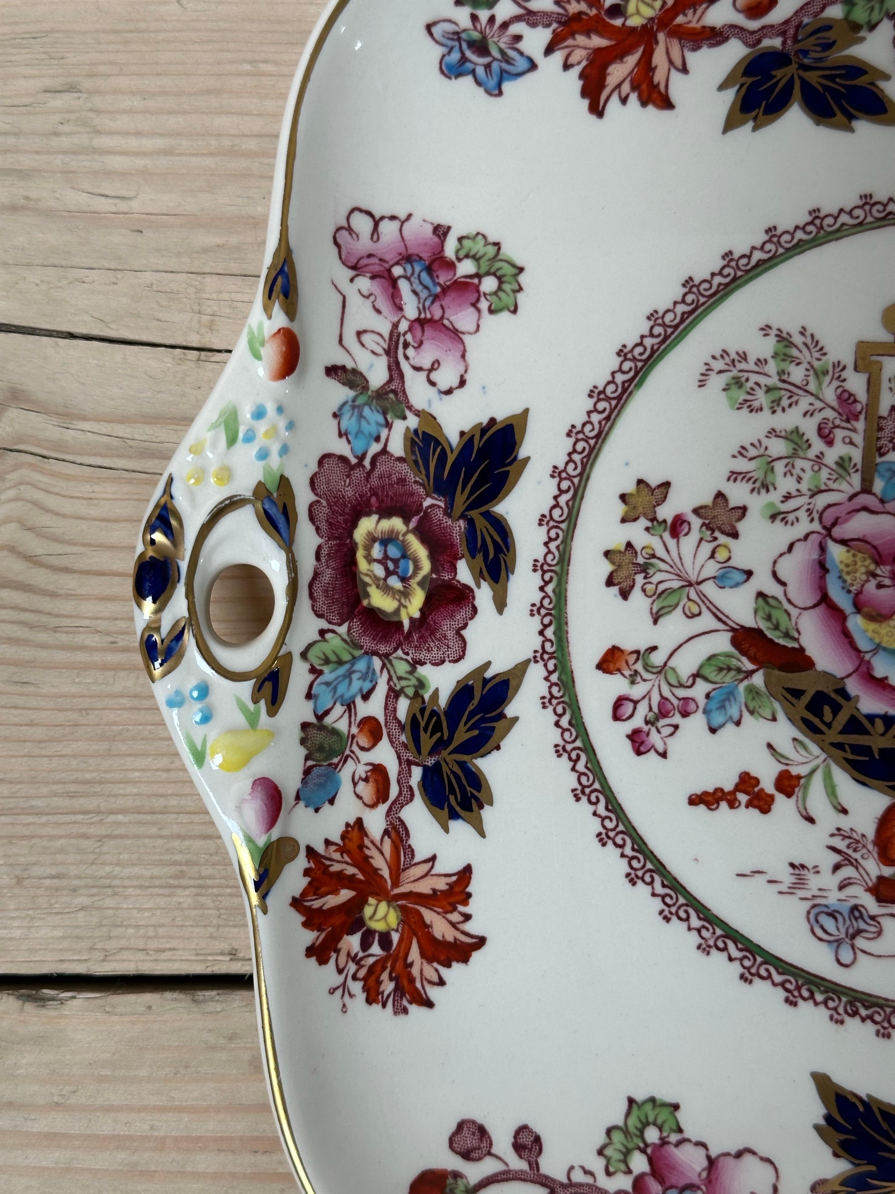 Vintage Mason's Brokat Ironstone Kuchen Servierplatte, vergoldet & Multi Floral im Angebot 4