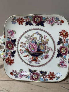 Vintage Mason's Brocade Ironstone Cake Serving Plate, Gilt & Multi Floral