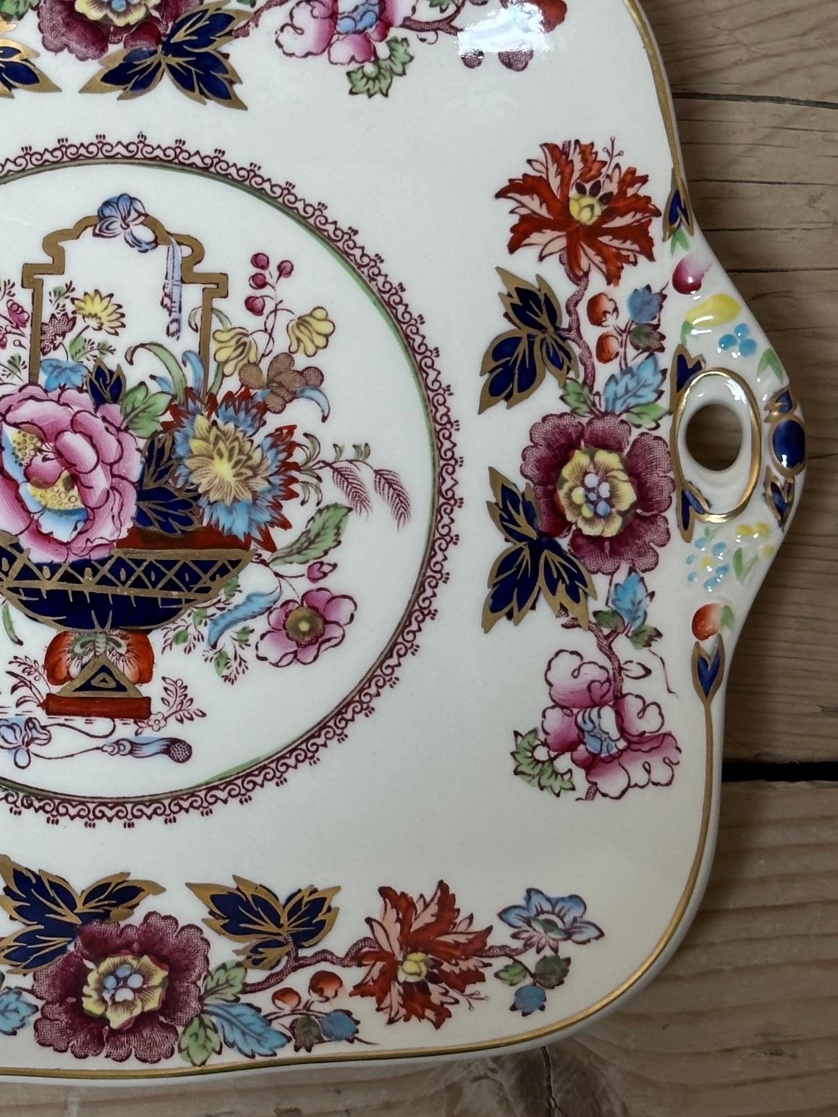 Vintage Mason's Brokat Ironstone Kuchen Servierplatte, vergoldet & Multi Floral im Angebot 2