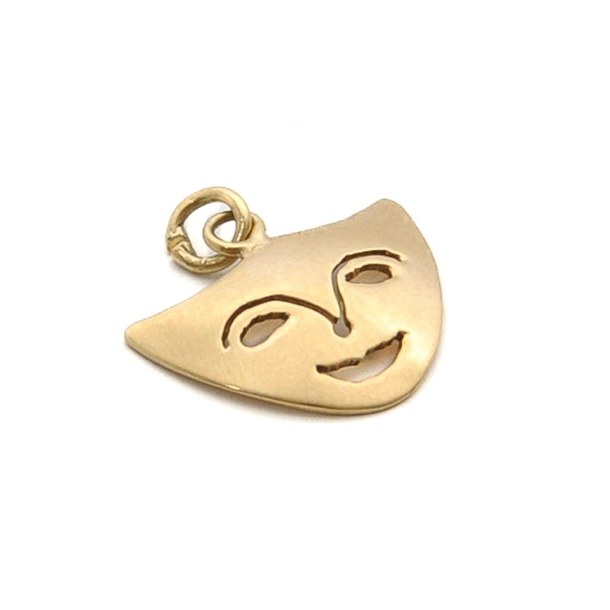 Vintage Masquerade 14K Gold Charm Pendant For Sale 1