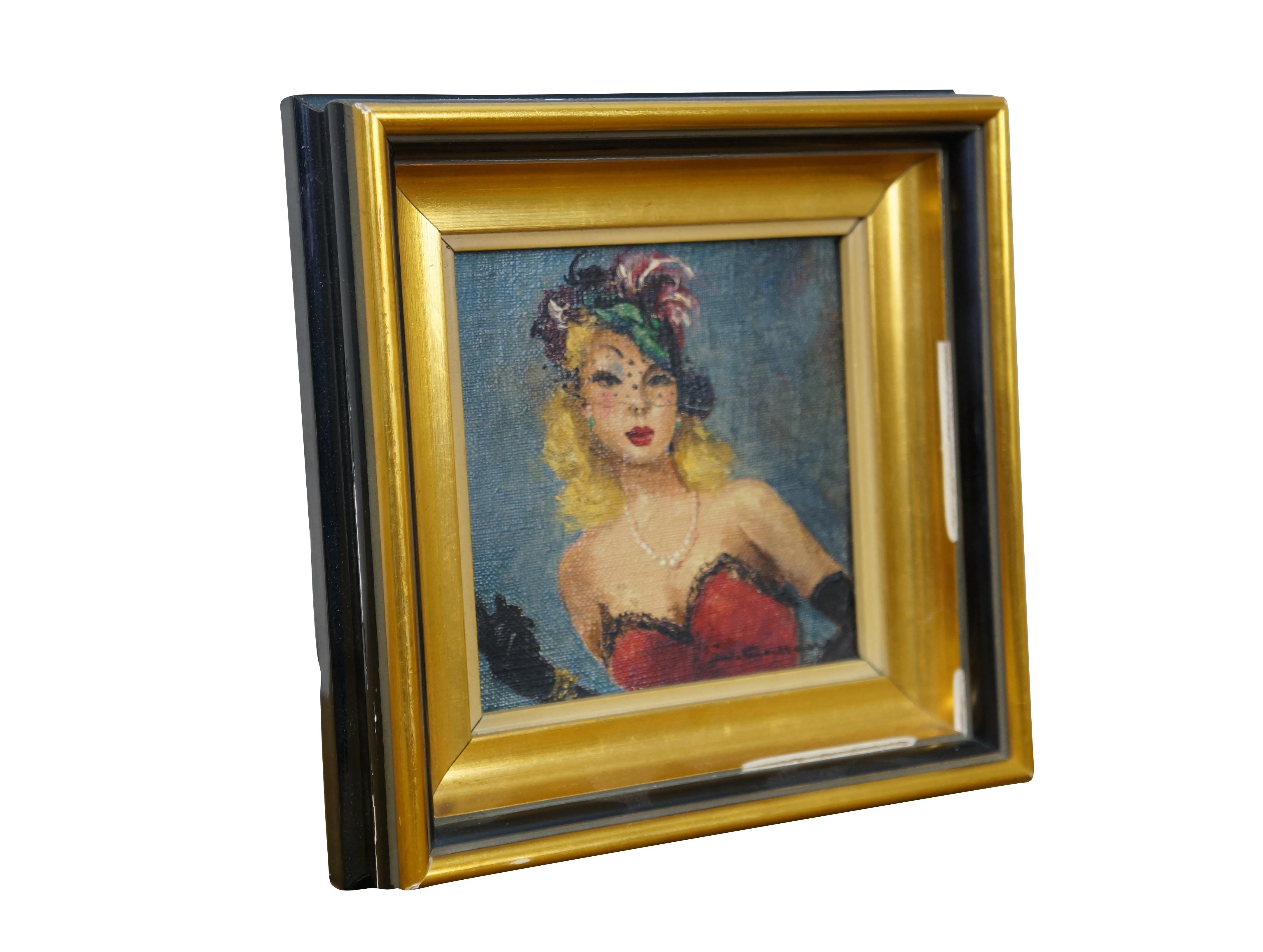 Vintage Masquerade Porträt einer Frau Ölgemälde auf Board 8