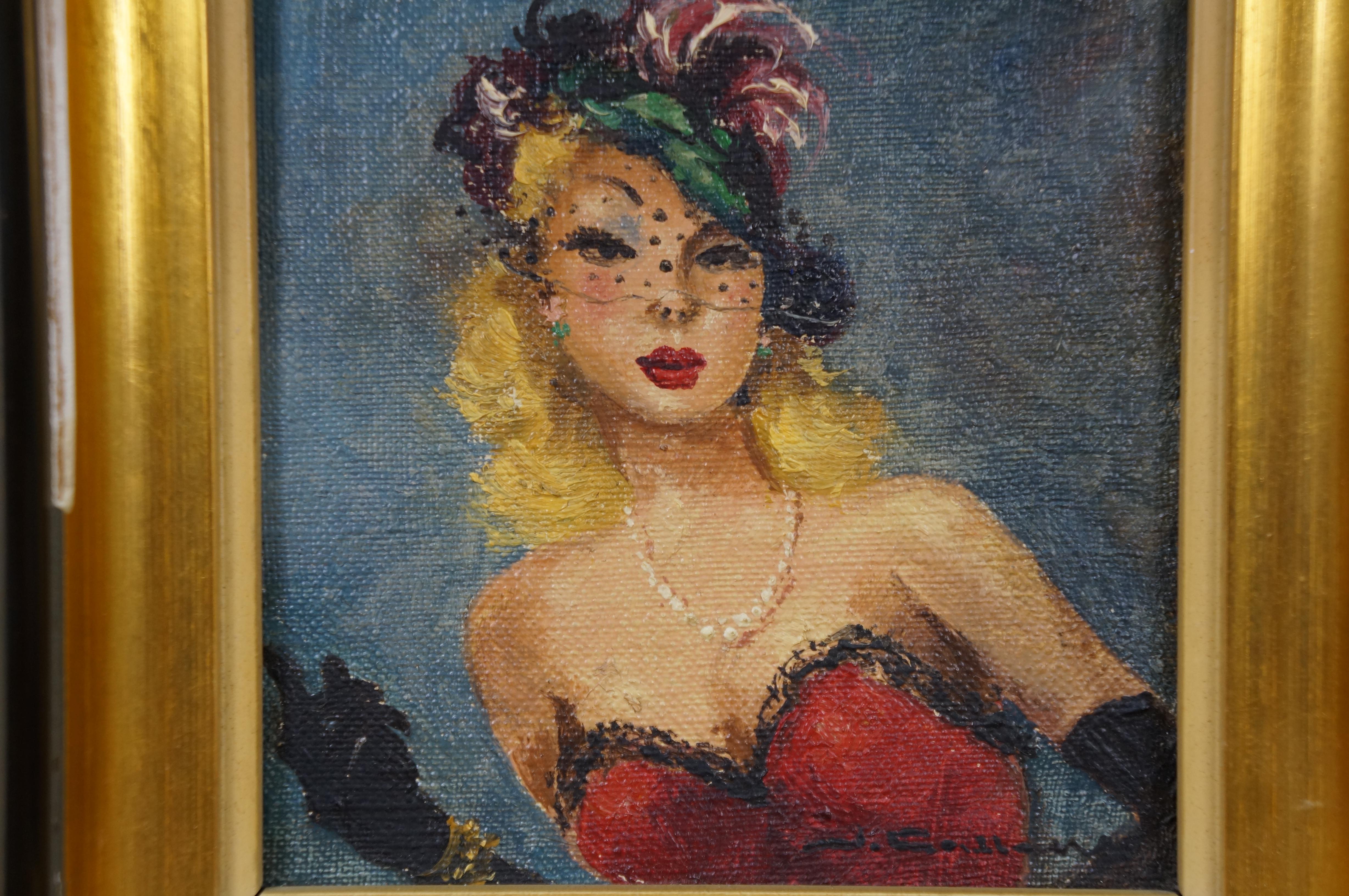 Vintage Masquerade Porträt einer Frau Ölgemälde auf Board 8