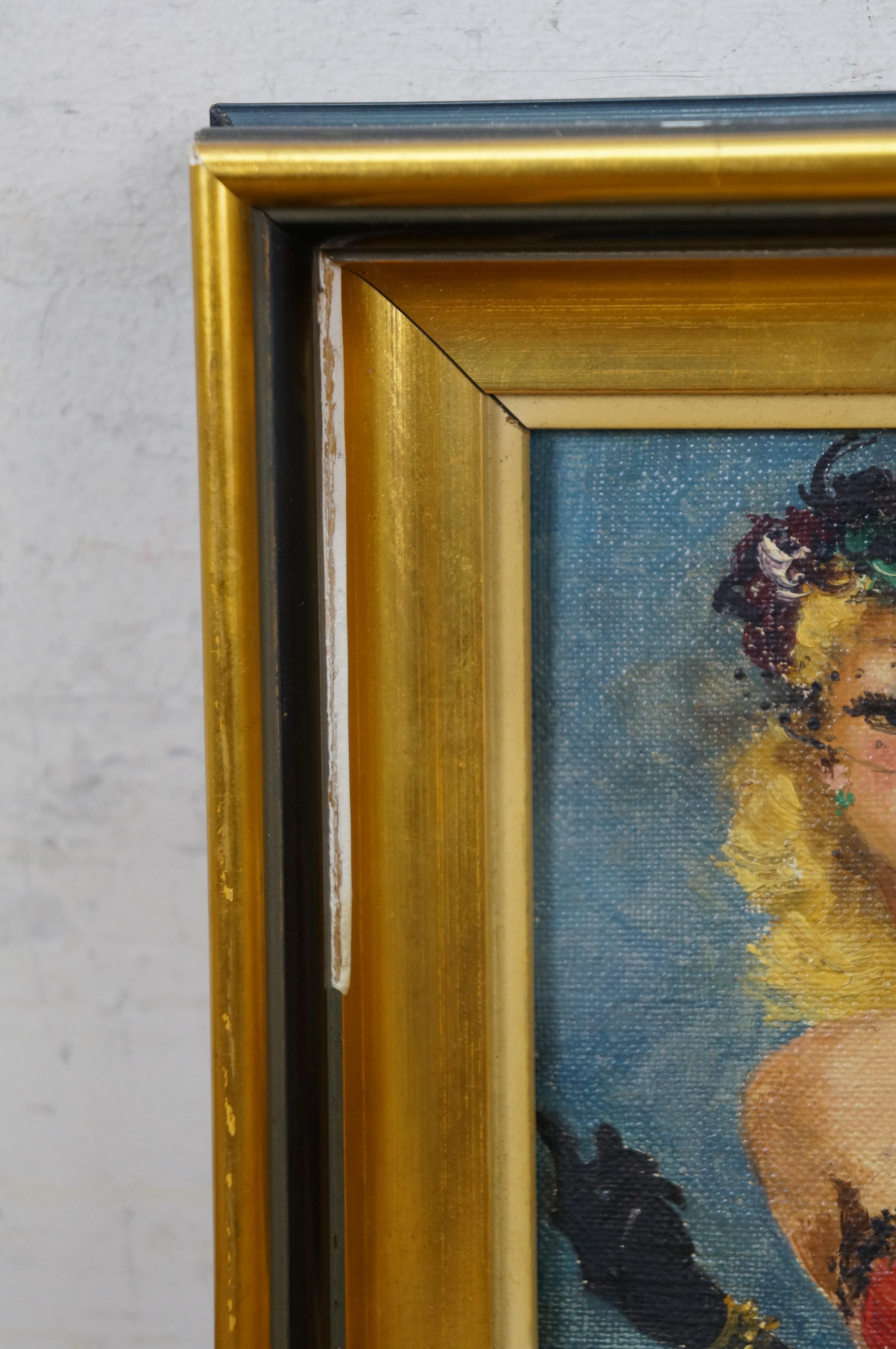 Vintage Masquerade Porträt einer Frau Ölgemälde auf Board 8