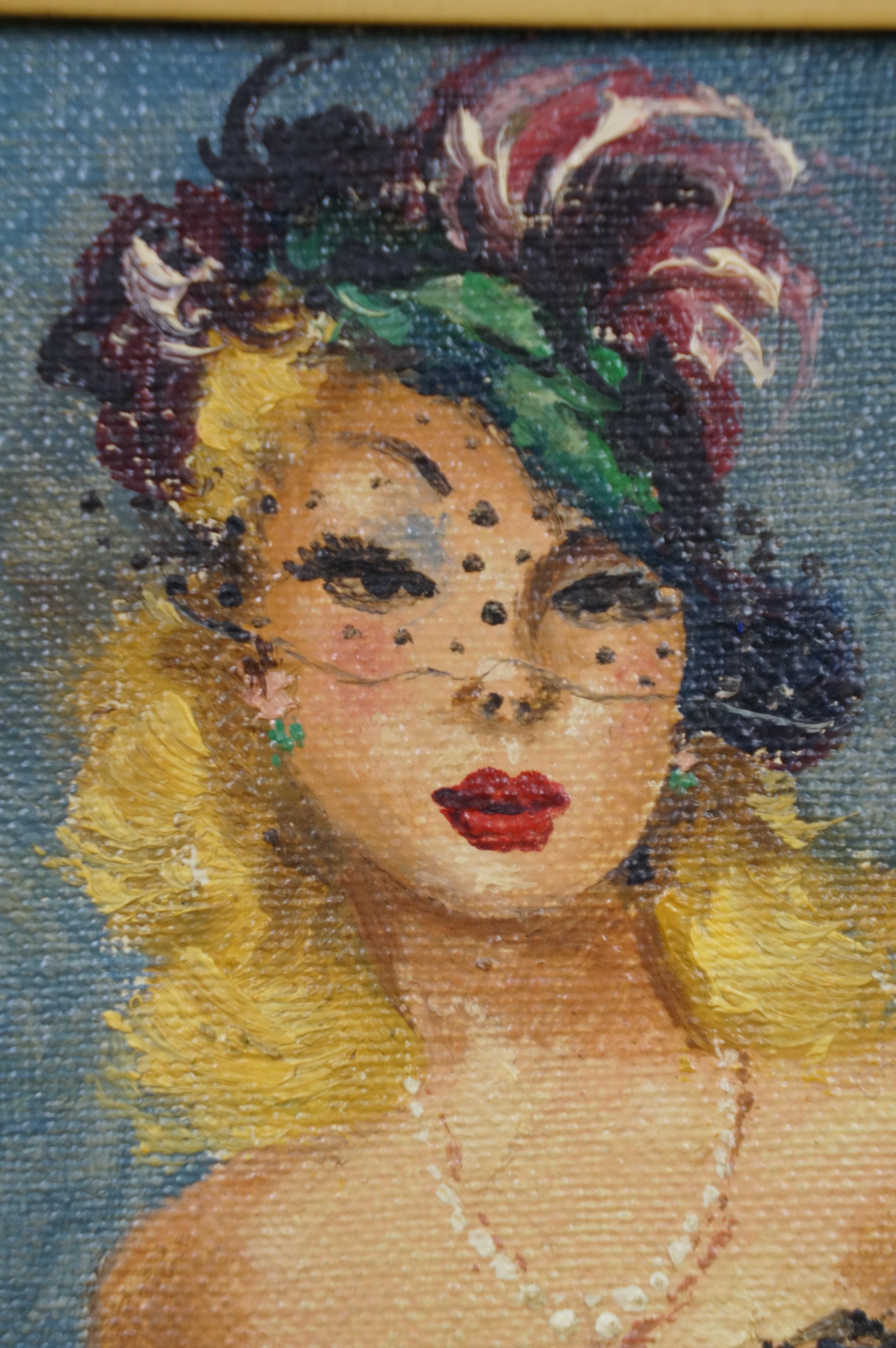 Vintage Masquerade Porträt einer Frau Ölgemälde auf Board 8