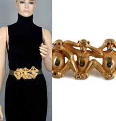 Vintage Massive 1991 MARGARITA BARRERA Sculpture "3 Wise Monkeys" Belt Buckle