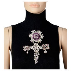 Vintage Massive 7" CHRISTIAN LACROIX Dramatic Crystal Brooch Pendant Necklace