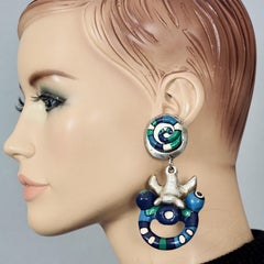 Vintage Massive ALEXIS LAHELLEC Blue Pop Art Dangling Silver Earrings