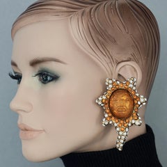 Vintage Massive ALEXS LAHELLEC Jewelled Face Figural Mismatched Earrings