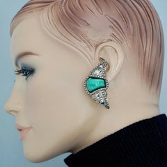 Vintage Massive ALEXS LAHELLEC Turquoise Cabochon Crescent Ethnic Earrings