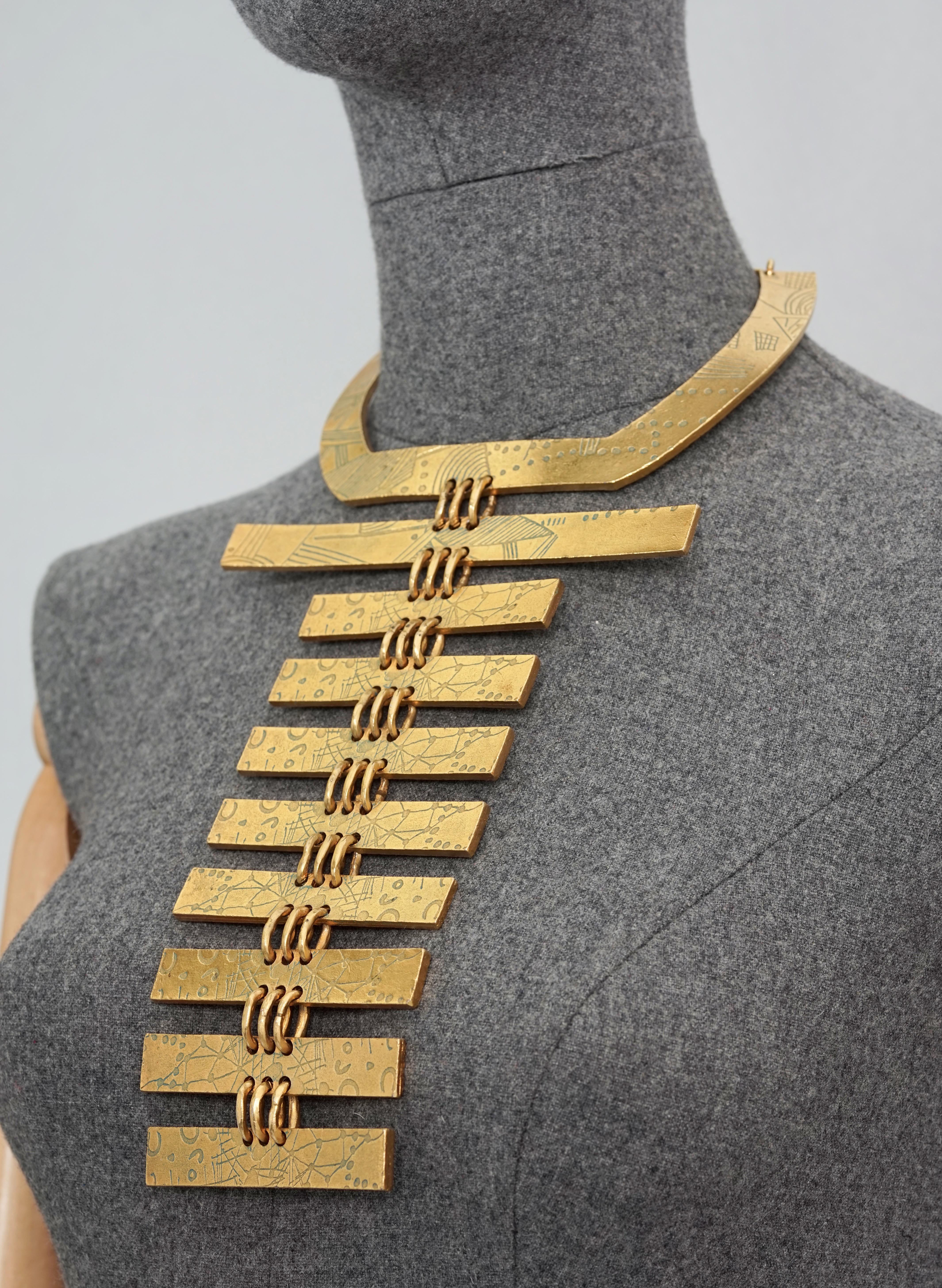 Vintage Massive BICHE DE BERE Engraved Breast Plate Plastron Necklace
Limited edition. 
This is the 19th out of 289 pieces.

Measurements:
Height: 8.26 inches (21 cm)
Wearable Length: 13.97 inches (35.5 cm) max

Features:
- 100% Authentic BICHE DE