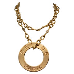 Vintage Massive CELINE PARIS Logo Medallion Pendant Chain Necklace