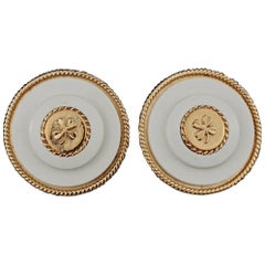 Vintage Massive CHANEL Clover White Earrings
