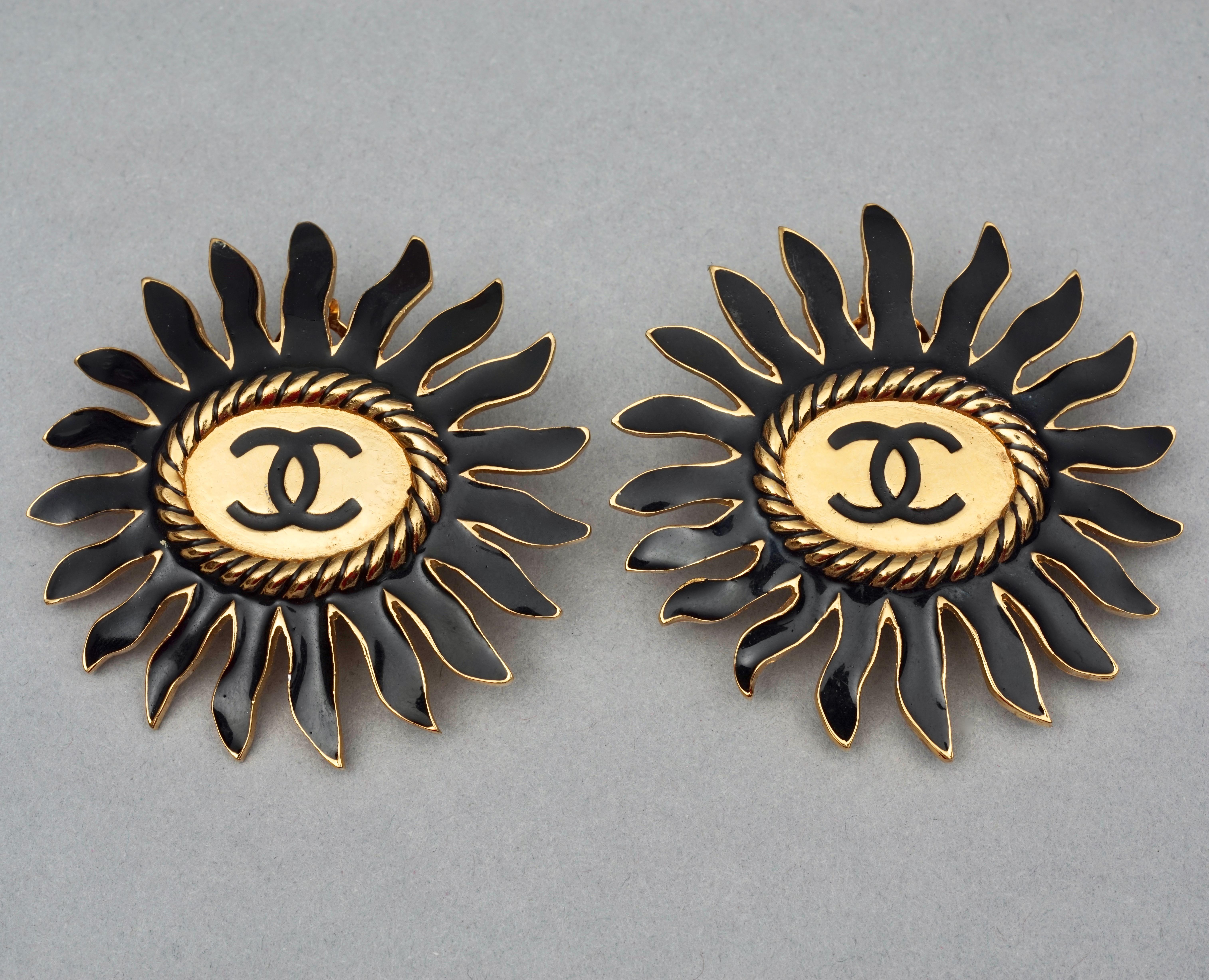 Women's Vintage Massive CHANEL Logo Enamel Flower Earrings