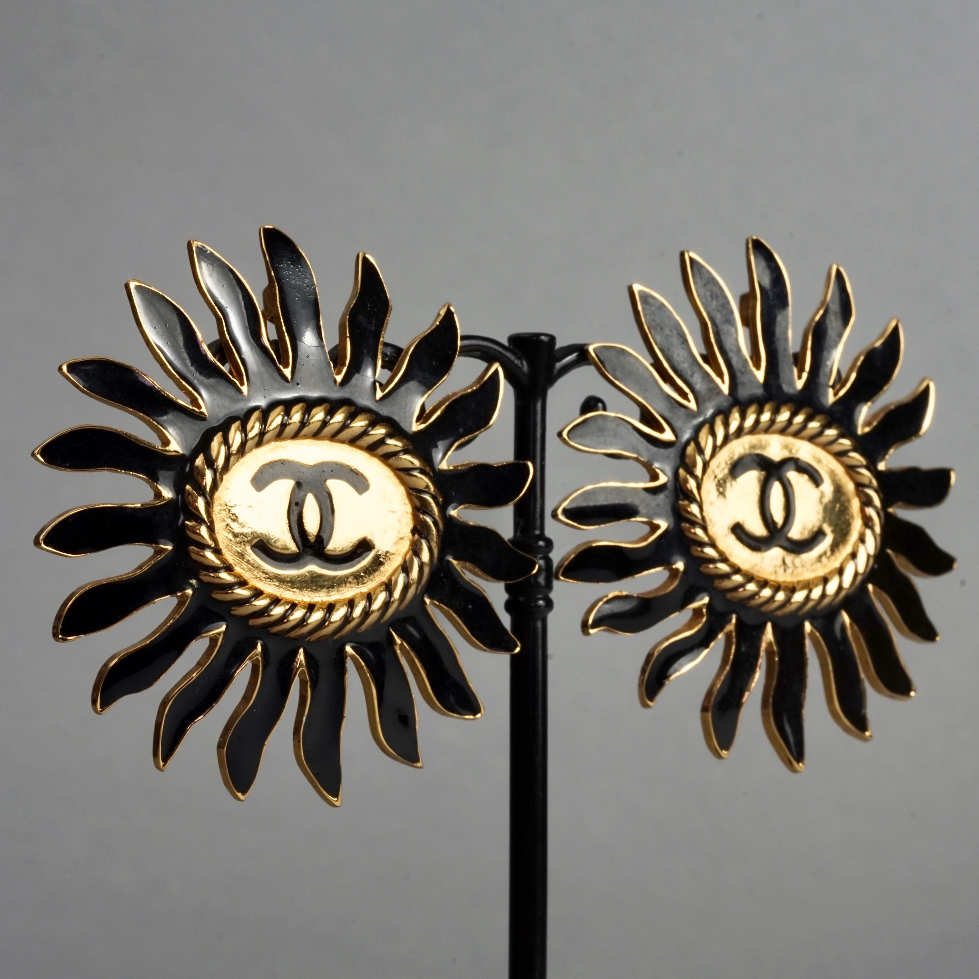 Vintage Massive CHANEL Logo Enamel Flower Earrings 3