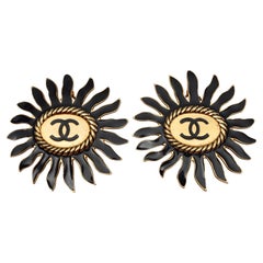 Vintage Massive CHANEL Logo Enamel Flower Earrings