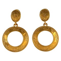 Vintage Massive CHANEL Logo Hoop Dangling Earrings