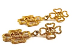 Vintage Massive CHANEL Logo Openwork Shamrock Clover Drop Earrings