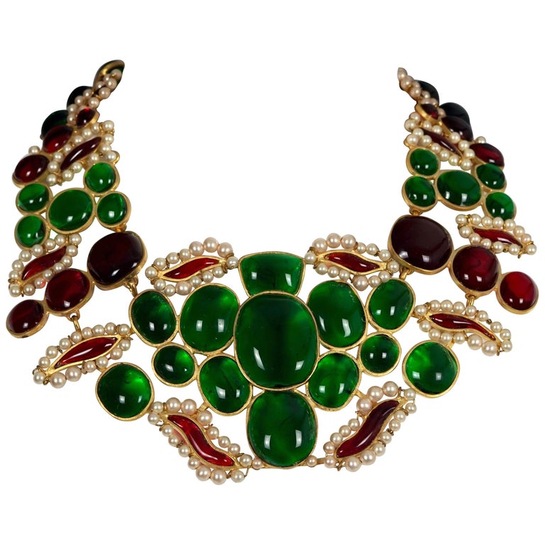 Rare Coco CHANEL Gripoix 1930's Blue Green Red Glass Beads