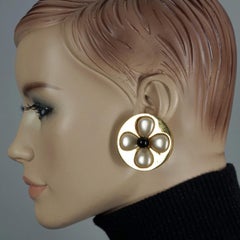 Vintage Massive CHANEL Pearl Gripoix Flower  Disc Earrings