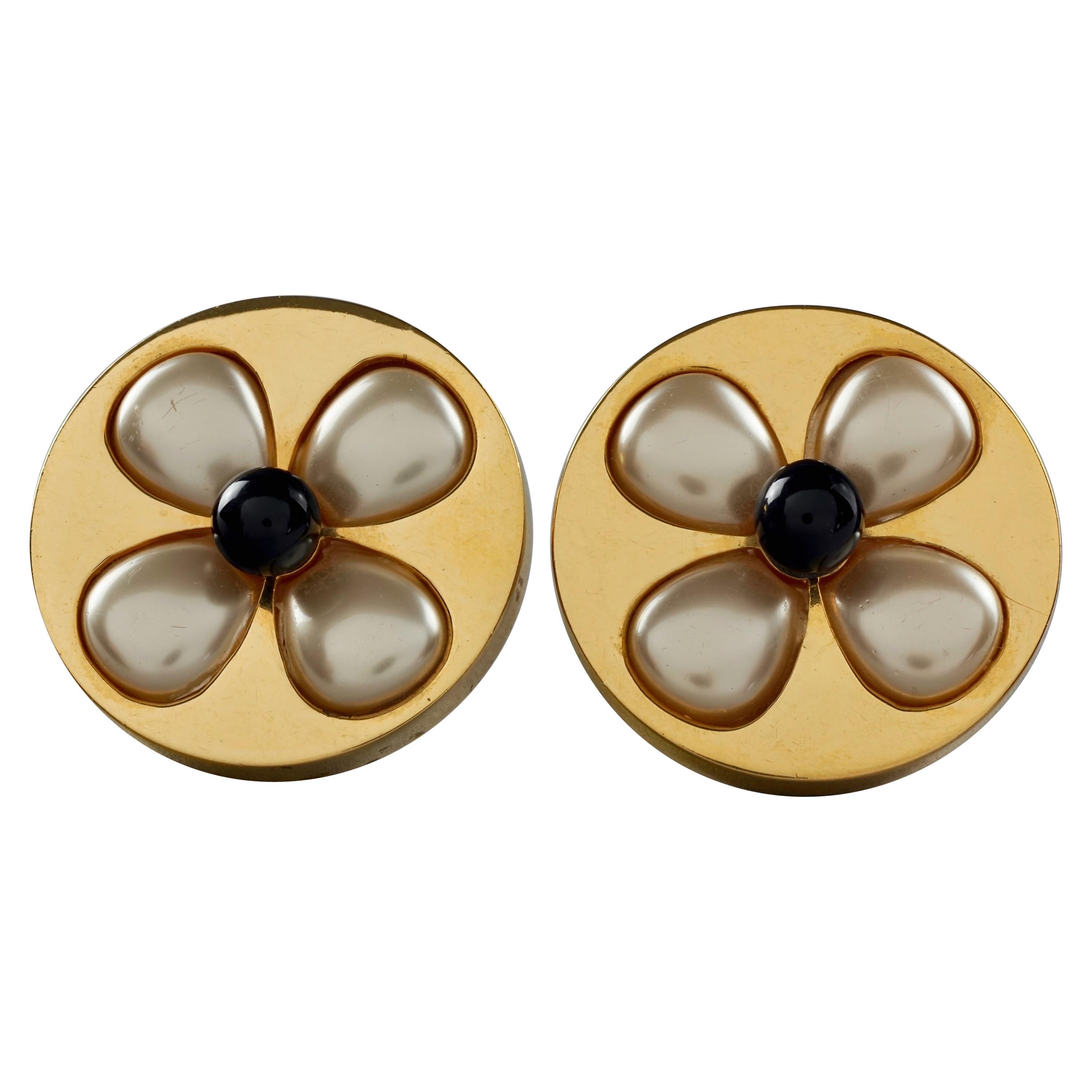 Vintage Massive CHANEL Pearl Gripoix Flower  Disc Earrings